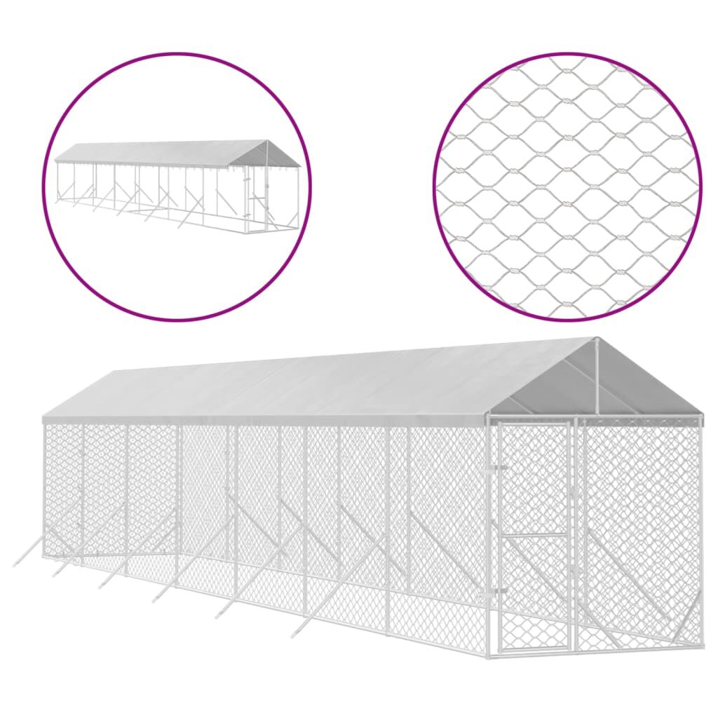 vidaXL Perrera de exterior con toldo acero galvanizado plata 2x10x2,5m, , large Imagen numero 7